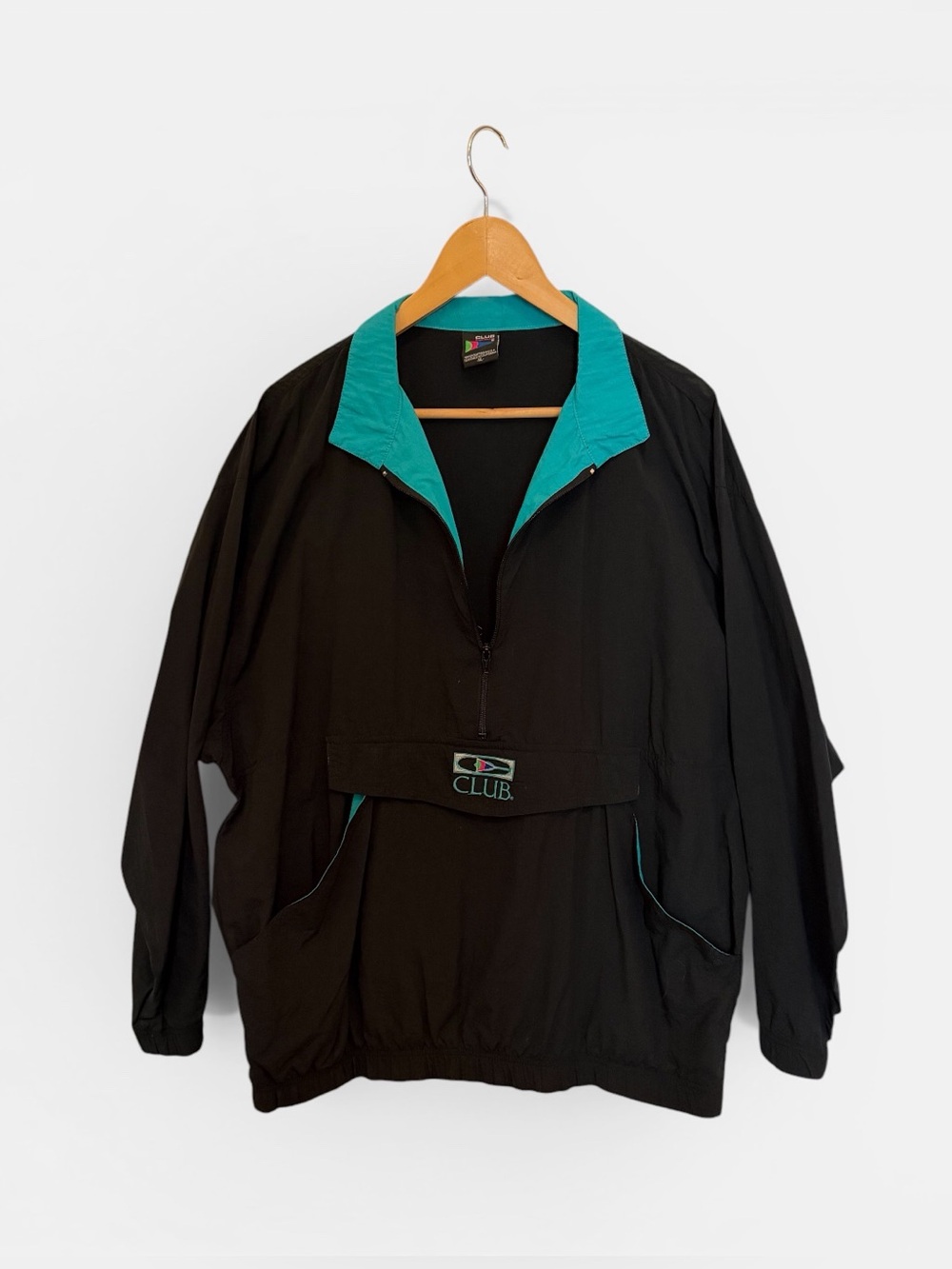 Vintage 90s Black and Teal nylon windbreaker